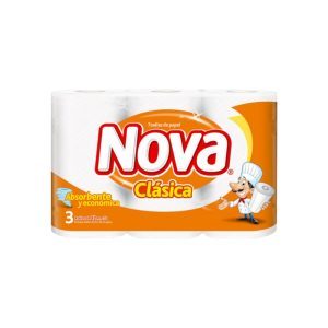 TOALLA NOVA CLASICA ABOLENGO 1 PAQUETE POR 3 ROLLOS 12 MT